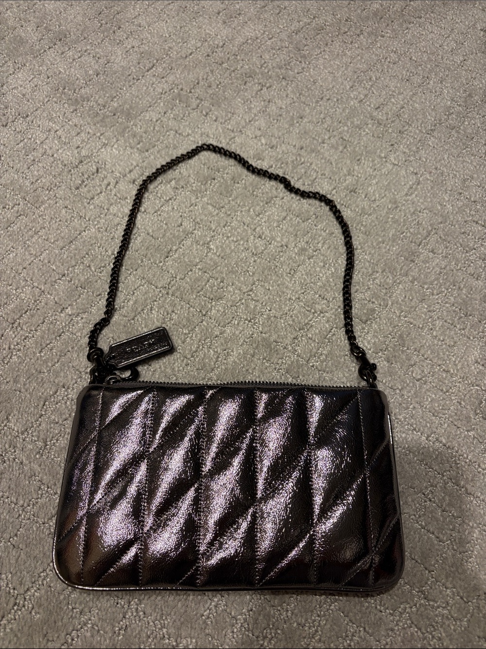 Coach Metallic Quilted Chain Strap Women's Handbag - Black
